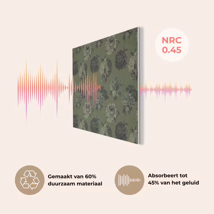Klassiek - botanisch - olijfgroen - bloemen PET vilt klein 837 -USP_NL