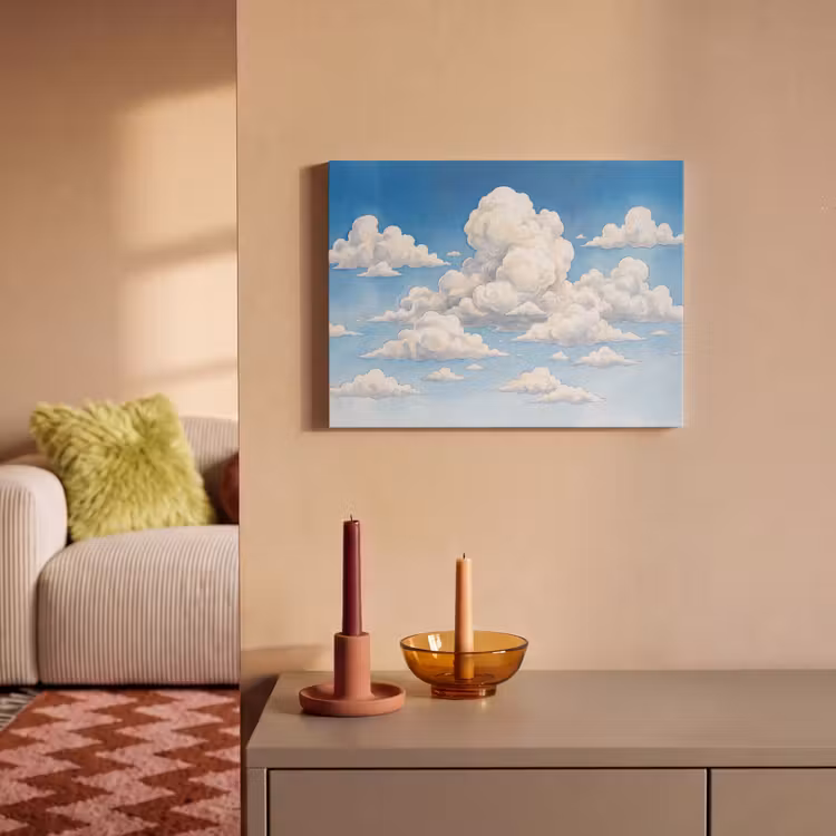 Wolken - Blauwe lucht - Natuur - Modern - Wit PET vilt klein -sfeer1