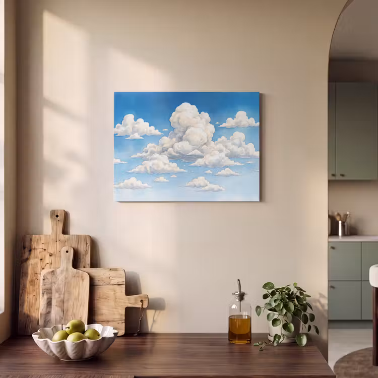 Wolken - Blauwe lucht - Natuur - Modern - Wit PET vilt klein -sfeer2