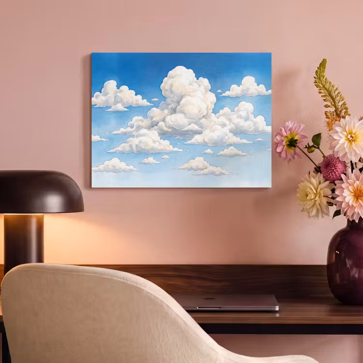 Wolken - Blauwe lucht - Natuur - Modern - Wit PET vilt klein -sfeer3