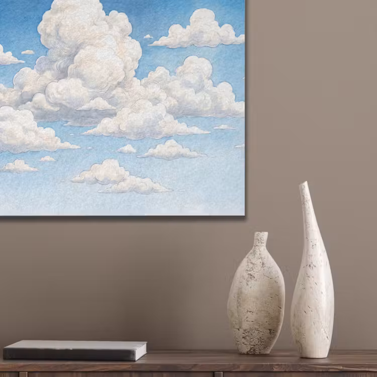 Wolken - Blauwe lucht - Natuur - Modern - Wit PET vilt klein -sfeer6_closeup