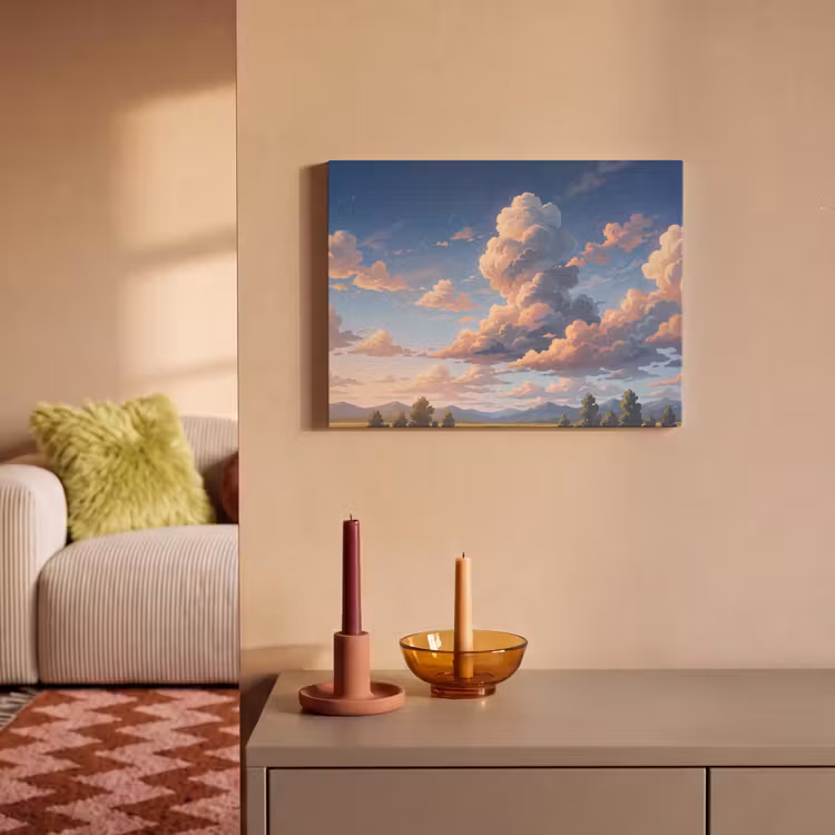 Wolken - Daghemel - Natuur - Illustratie - Oranje PET vilt klein -sfeer1