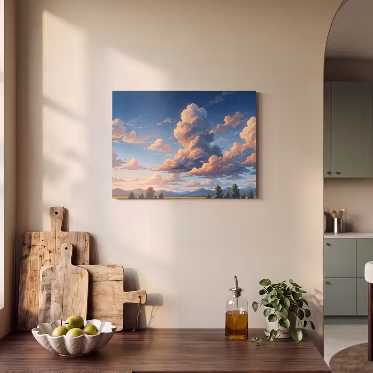 Wolken - Daghemel - Natuur - Illustratie - Oranje PET vilt klein -sfeer2