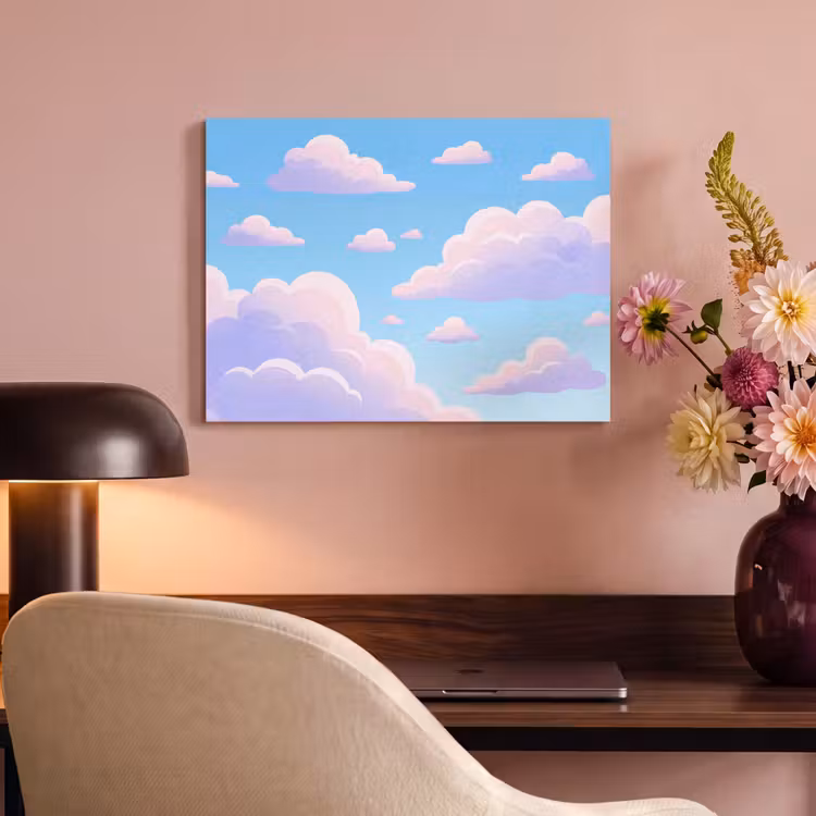 Wolken - Roze - Blauw - Natuur - Modern PET vilt klein -sfeer3