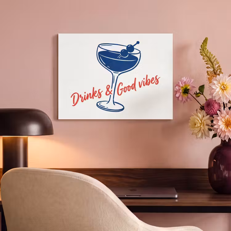 Cocktail - Glas - Illustratie - Blauw - Wit PET vilt klein -sfeer3