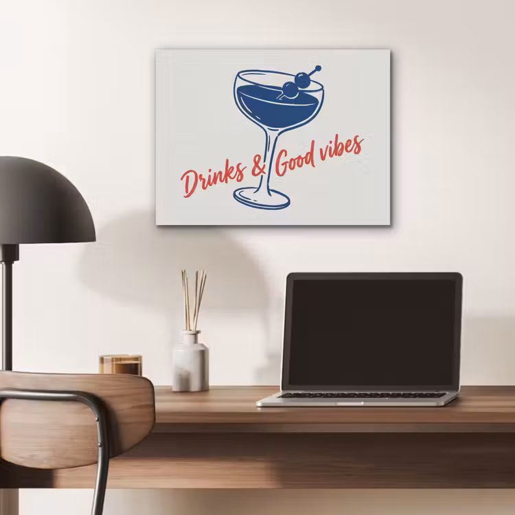 Cocktail - Glas - Illustratie - Blauw - Wit PET vilt klein -sfeer5