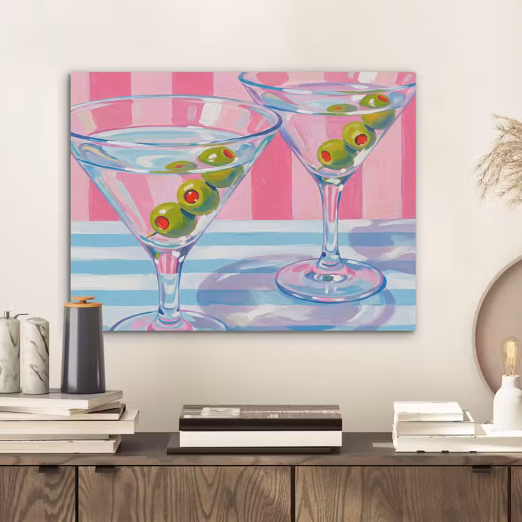 Cocktail - Olijven - Kunst - Modern - Roze PET vilt klein -sfeer1