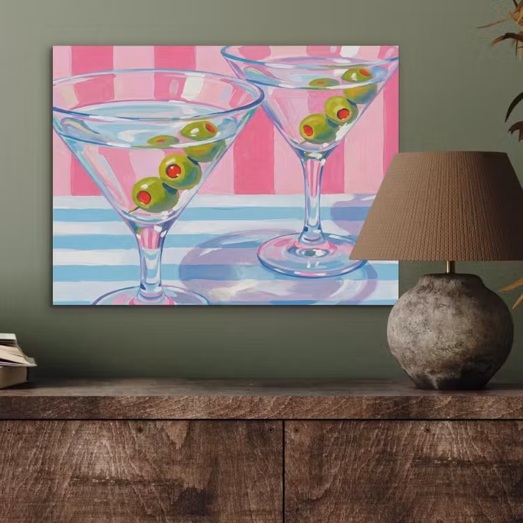 Cocktail - Olijven - Kunst - Modern - Roze PET vilt klein -sfeer2