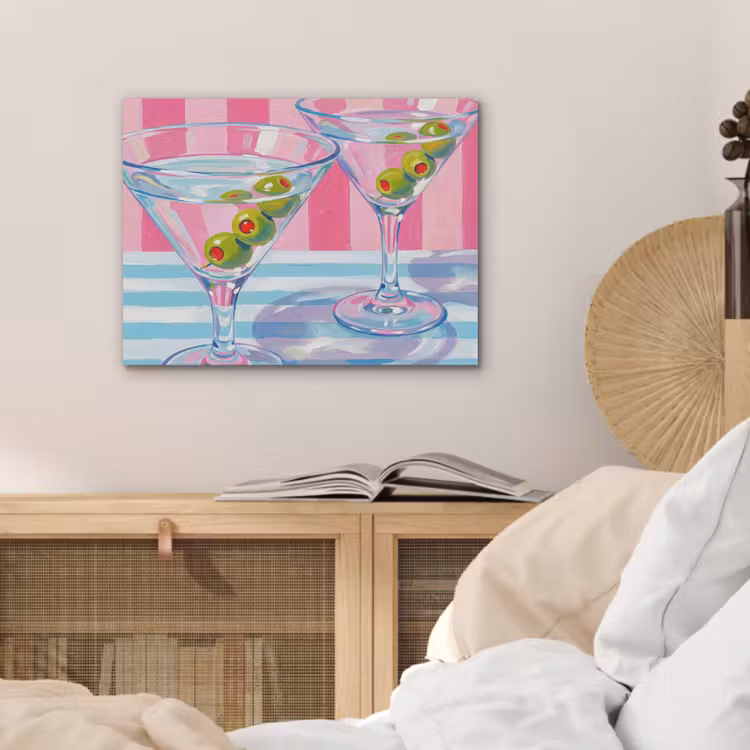 Cocktail - Olijven - Kunst - Modern - Roze PET vilt klein -sfeer3