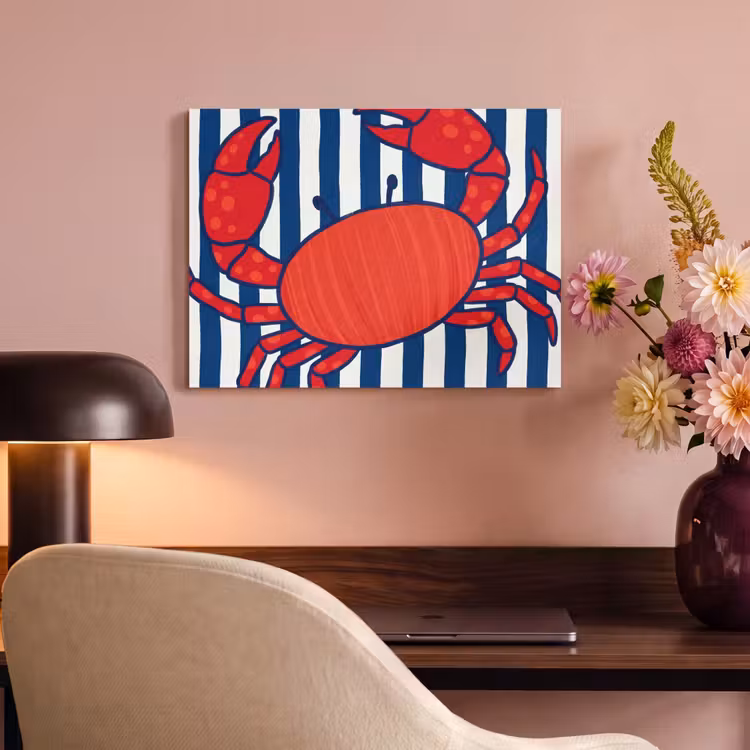 Krab - Strepen - Zeeleven - Illustratie - Rood PET vilt klein -sfeer3