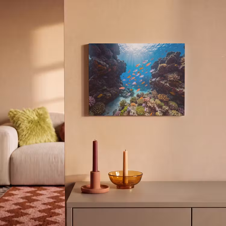 Vis - Koraalrif - Onderwater - Levendig - Blauw PET vilt klein -sfeer1