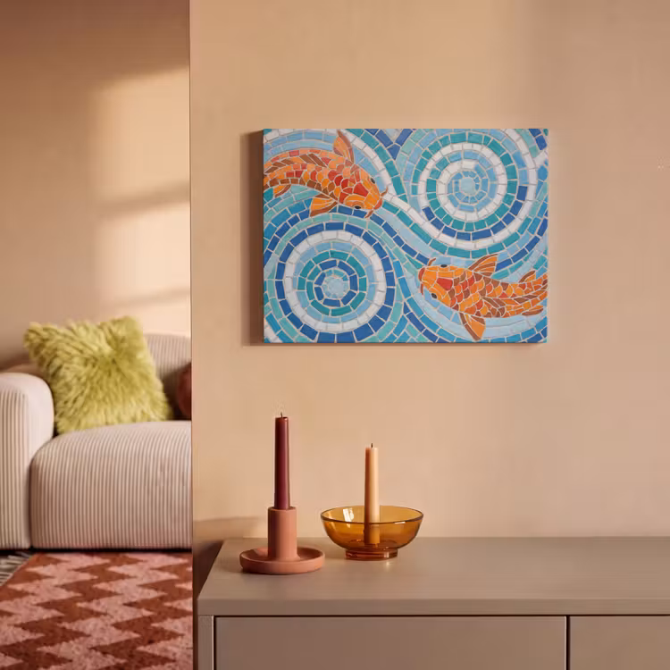 Vis - Mozaïek - Water - Decoratief - Blauw PET vilt klein -sfeer1
