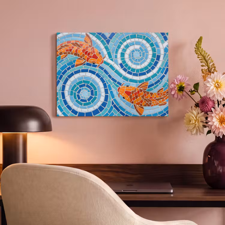 Vis - Mozaïek - Water - Decoratief - Blauw PET vilt klein -sfeer3