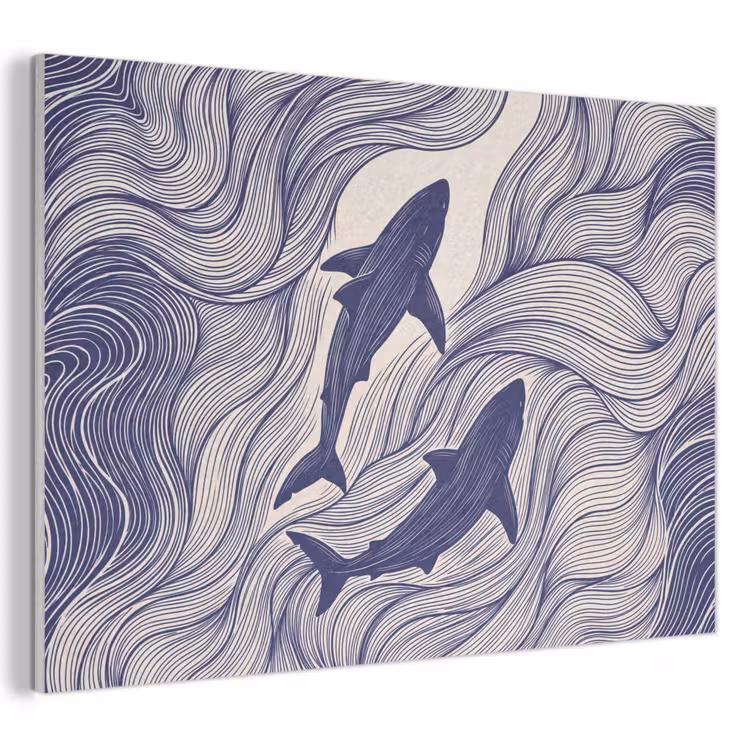 Vis - Oceaan - Lijntekening - Blauw - Dieren PET vilt klein -3d