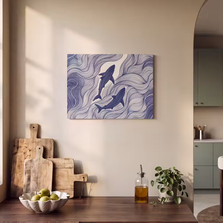 Vis - Oceaan - Lijntekening - Blauw - Dieren PET vilt klein -sfeer2