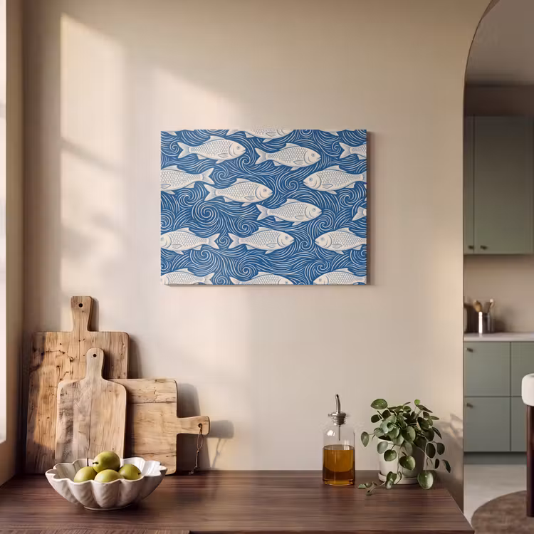 Vis - Water - Patroon - Grafisch - Blauw PET vilt klein -sfeer2