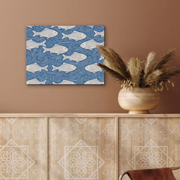 Vis - Water - Patroon - Grafisch - Blauw PET vilt klein -sfeer4