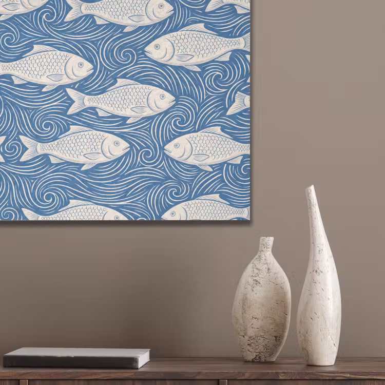 Vis - Water - Patroon - Grafisch - Blauw PET vilt klein -sfeer6_closeup