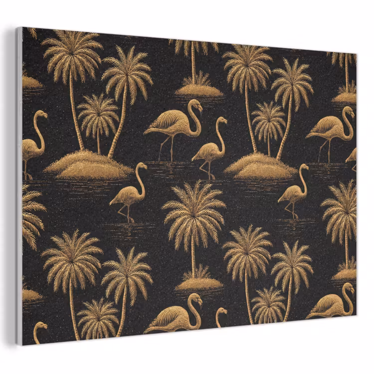 Flamingo - Palmbomen - Tropisch - Goud - Zwart PET vilt klein 837 -3d