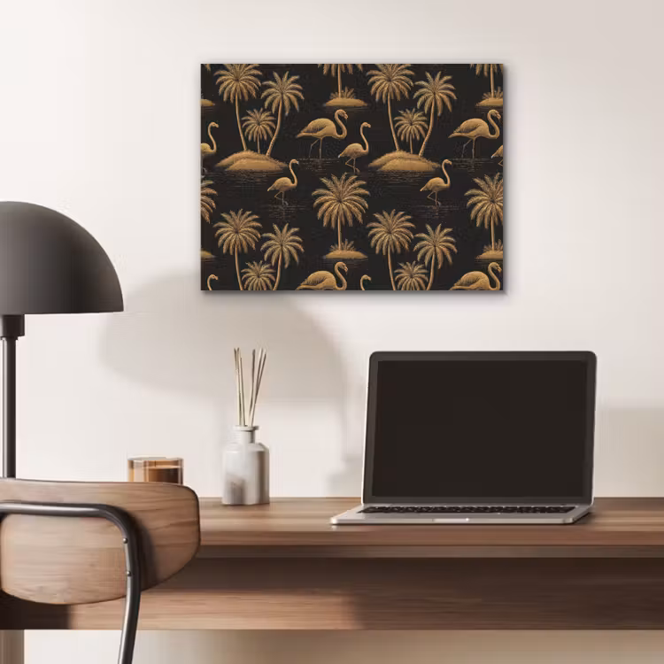 Flamingo - Palmbomen - Tropisch - Goud - Zwart PET vilt klein 837 -sfeer5