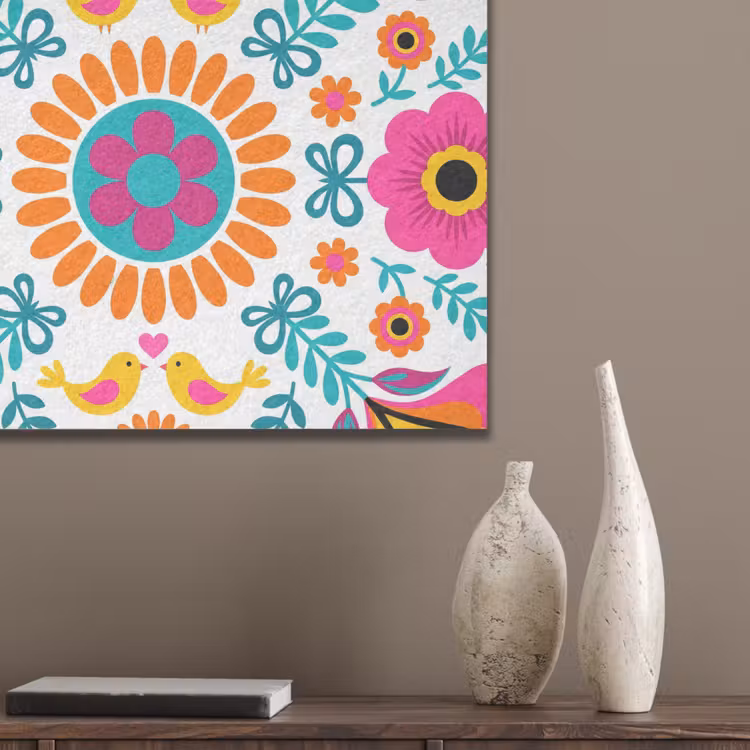 Bloemen - Vogel - Patroon - Kleurrijk - Modern PET vilt klein -sfeer6_closeup