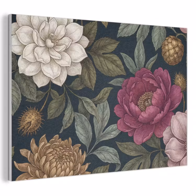 Bloemen - Botanisch - Illustratie - Donker - Vintage PET vilt klein -3d