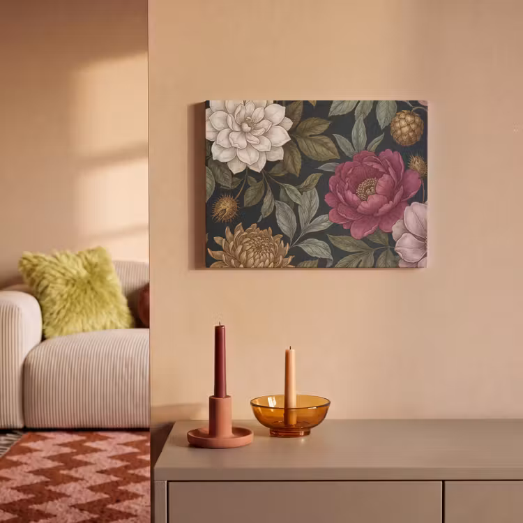 Bloemen - Botanisch - Illustratie - Donker - Vintage PET vilt klein -sfeer1
