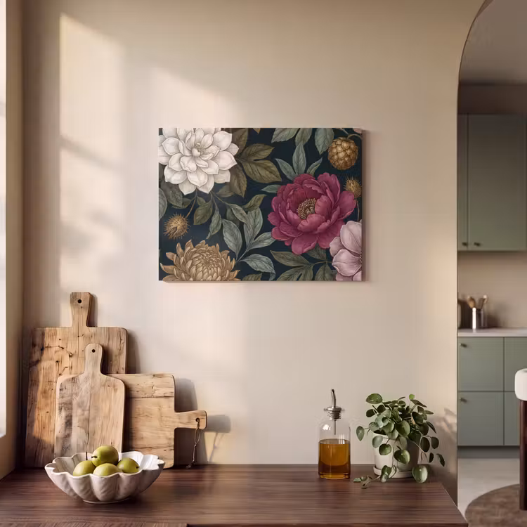 Bloemen - Botanisch - Illustratie - Donker - Vintage PET vilt klein -sfeer2