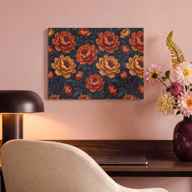Bloemen - Bladeren - Natuur - Modern - Oranje PET vilt klein -sfeer3