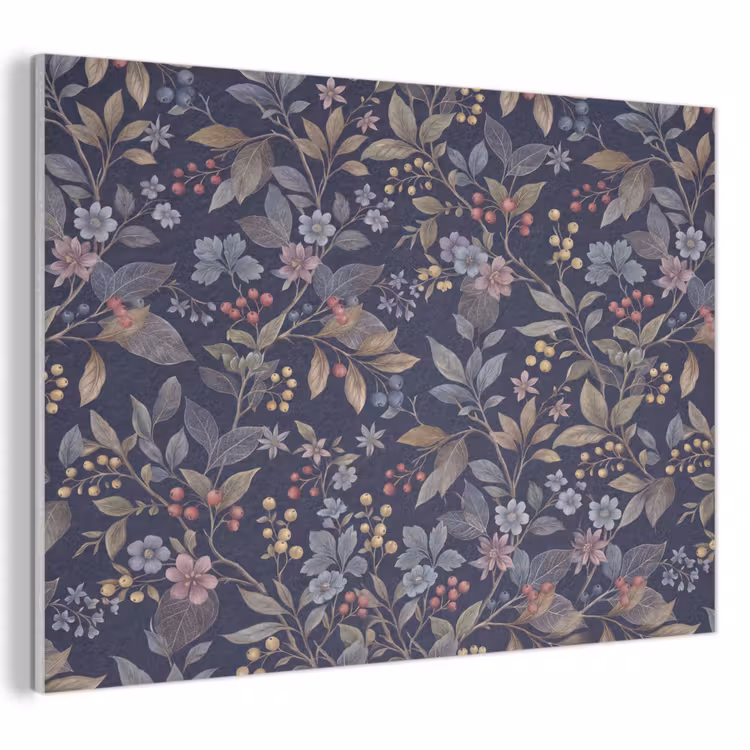 Bloemen - Bladeren - Patroon - Botanisch - Donkerblauw PET vilt klein -3d