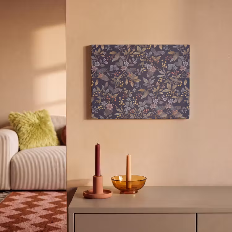 Bloemen - Bladeren - Patroon - Botanisch - Donkerblauw PET vilt klein -sfeer1