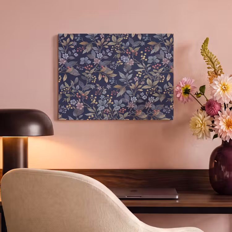 Bloemen - Bladeren - Patroon - Botanisch - Donkerblauw PET vilt klein -sfeer3