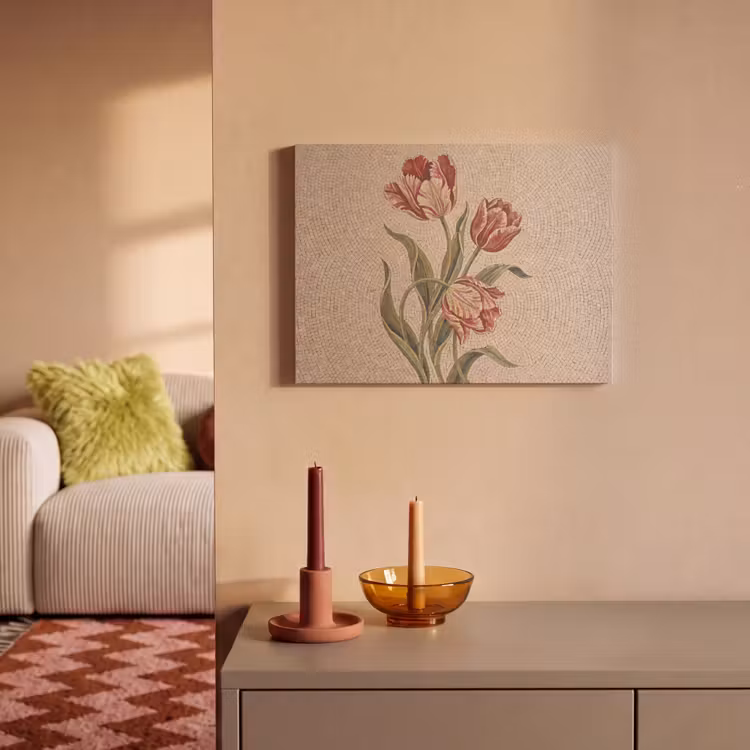Bloemen - Mozaïek - Rood - Groen - Kunst PET vilt klein -sfeer1