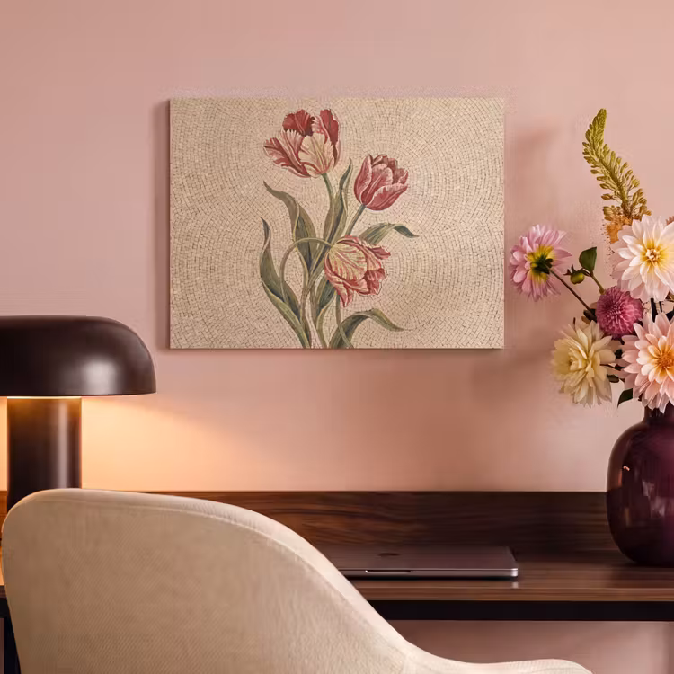 Bloemen - Mozaïek - Rood - Groen - Kunst PET vilt klein -sfeer3
