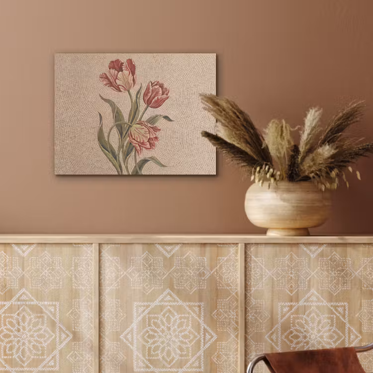 Bloemen - Mozaïek - Rood - Groen - Kunst PET vilt klein -sfeer4