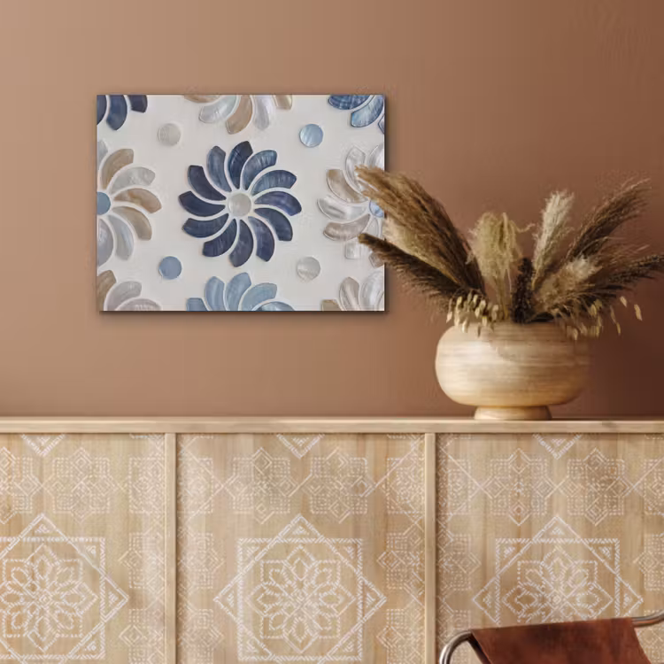 Bloemen - Parelmoer - Abstract - Patroon - Blauw PET vilt klein -sfeer4