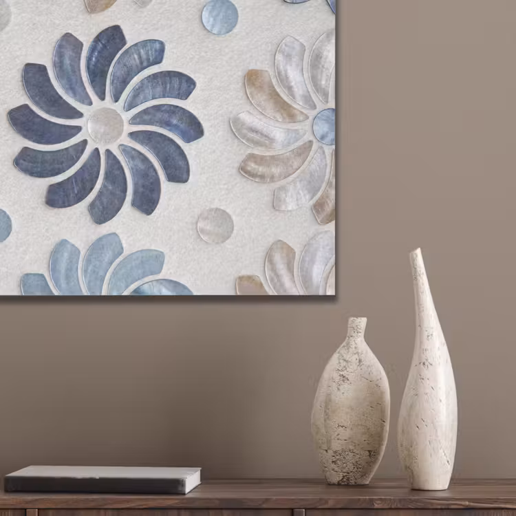 Bloemen - Parelmoer - Abstract - Patroon - Blauw PET vilt klein -sfeer6_closeup