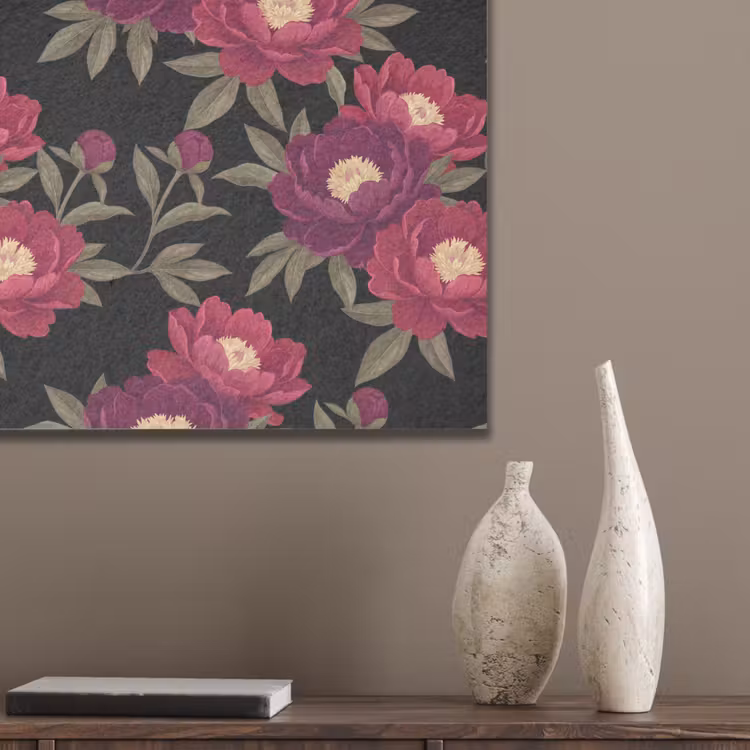 Bloemen - Patroon - Botanisch - Rood - Zwart PET vilt klein -sfeer6_closeup