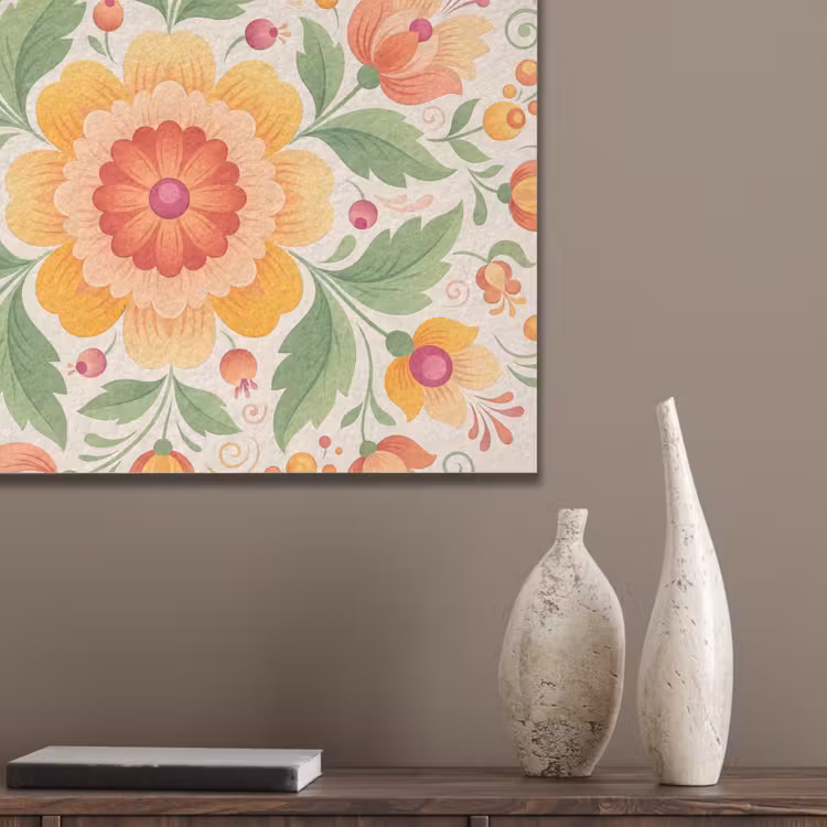 Bloemen - Patroon - Decoratief - Oranje PET vilt klein -sfeer6_closeup