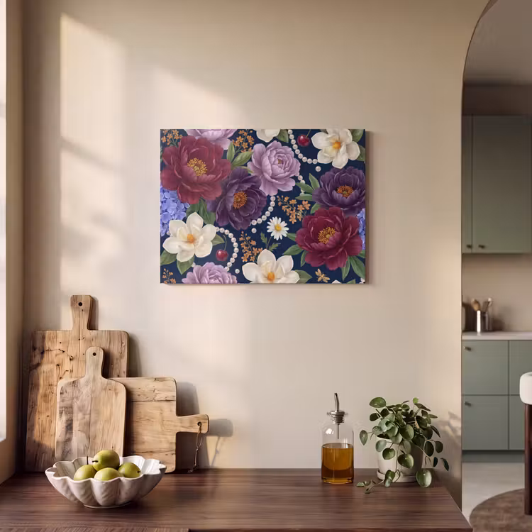 Bloemen - Parels - Decoratie - Modern - Blauw PET vilt klein -sfeer2