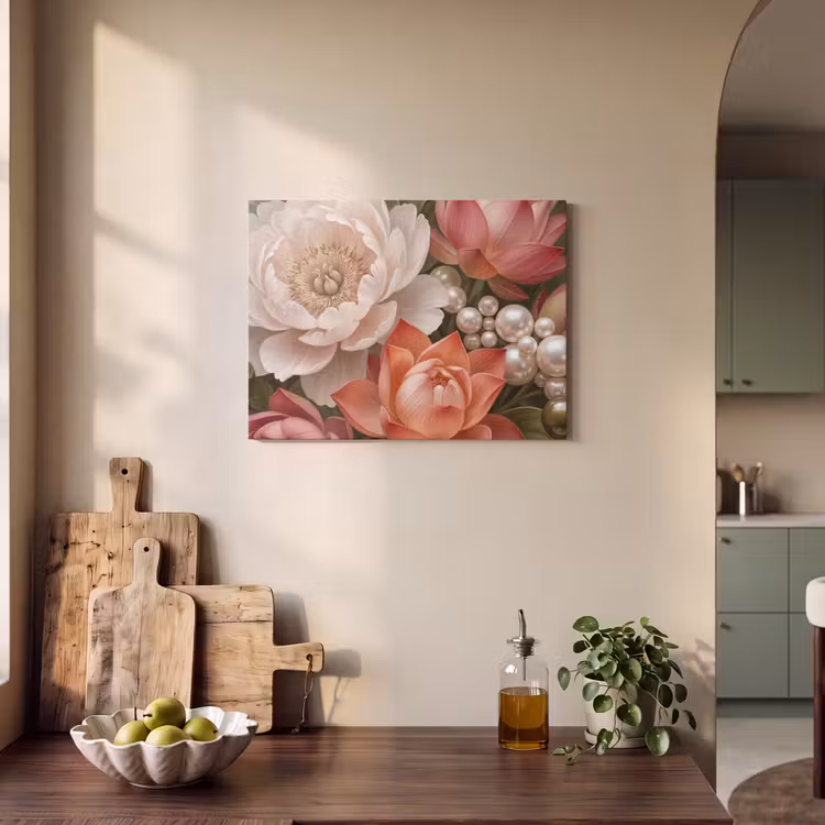 Bloemen - Parels - Elegant - Roze - Wit PET vilt klein -sfeer2