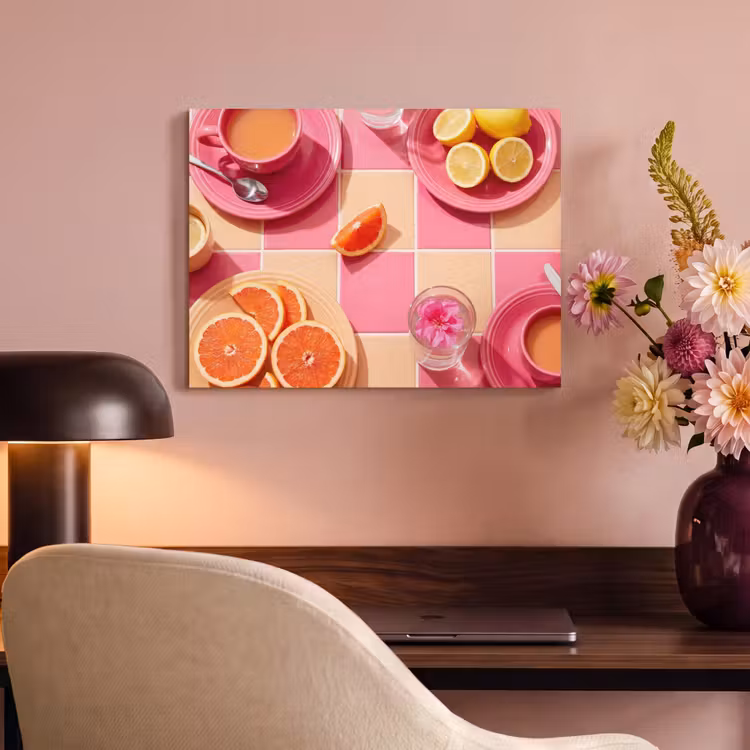 Eten - Citrusvruchten - Stillevens - Roze - Oranje PET vilt klein -sfeer3