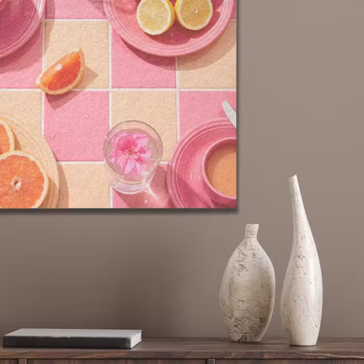 Eten - Citrusvruchten - Stillevens - Roze - Oranje PET vilt klein -sfeer6_closeup