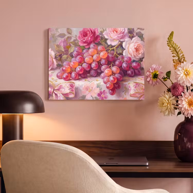 Eten - Bloemen - Stilleven - Roze - Goud PET vilt klein -sfeer3