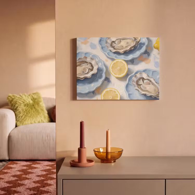 Eten - Oesters - Citroenen - Modern - Geel PET vilt klein -sfeer1