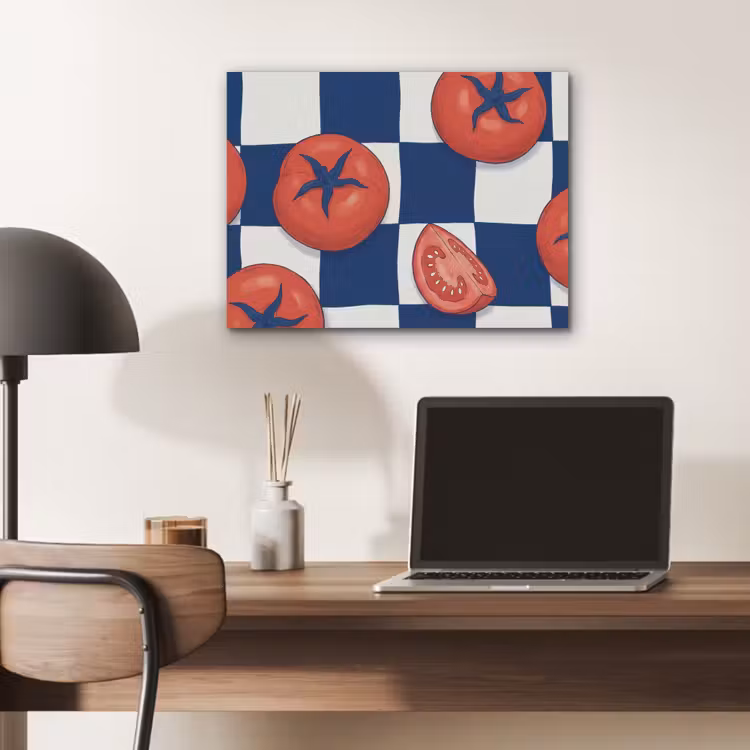 Eten - Tomaten - Keuken - Illustratie - Rood-Blauw PET vilt klein -sfeer5