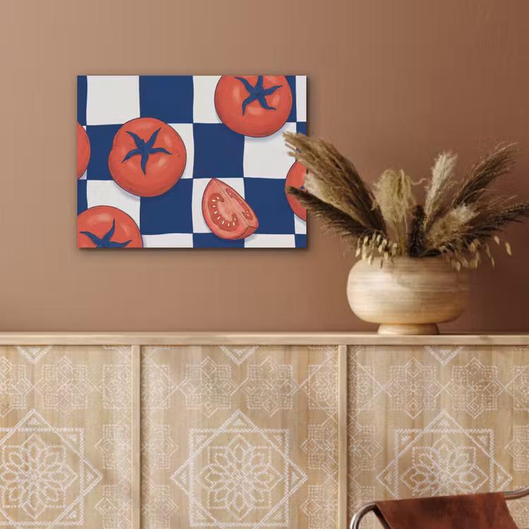 Eten - Tomaten - Keuken - Illustratie - Rood-Blauw PET vilt klein -sfeer4