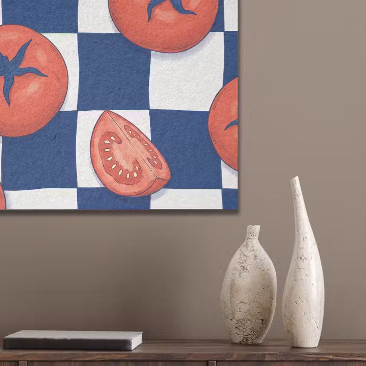 Eten - Tomaten - Keuken - Illustratie - Rood-Blauw PET vilt klein -sfeer6_closeup