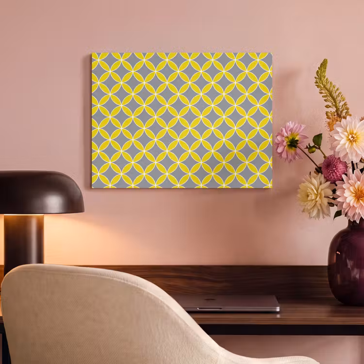 Geometrisch - Cirkels - Modern - Grijs - Geel PET vilt klein 837 -sfeer3