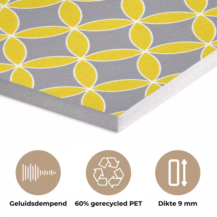 Geometrisch - Cirkels - Modern - Grijs - Geel PET vilt klein 837 -closeup_NL